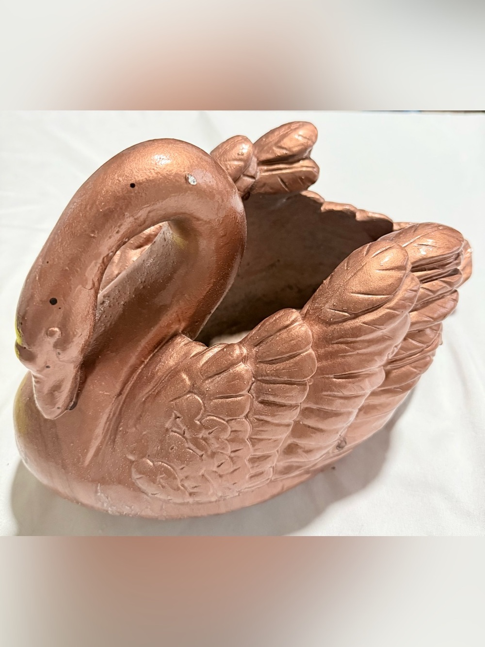 HenFeathers Imperial Swan Copper Painted Ceramic Planter  13”x8”x7” Made In USA